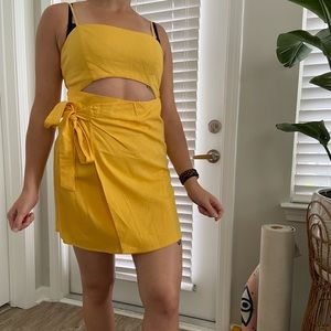 NBW - Yellow cutout mini wrap dress